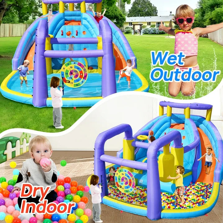 Oversized Infltable Water Slide, Large Water Bounce House with 750W Blower and 2 Water Slides, 175" x 165" x 90"