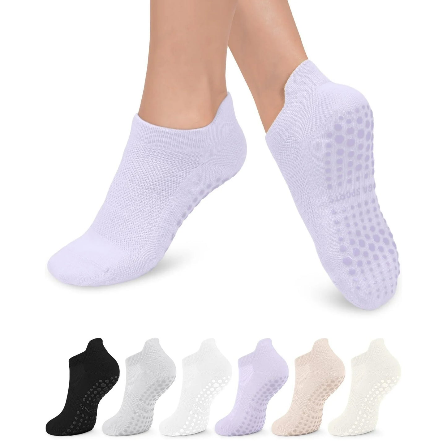 YOMYM 6 Pairs Pilates Socks for Women Non Slip Grip Socks Yoga Socks Ankle Grippy Socks Woman
