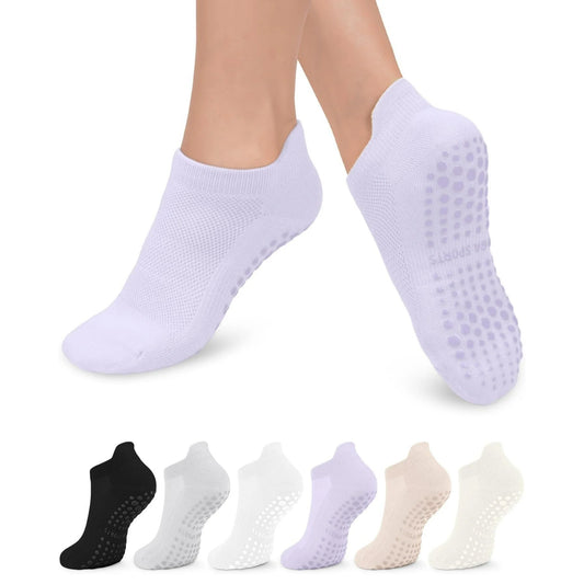 YOMYM 6 Pairs Pilates Socks for Women Non Slip Grip Socks Yoga Socks Ankle Grippy Socks Woman