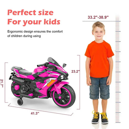 Werseon 12V Kids Ride On Motorcycle, Battery Powered Electric Motorcycle for Kids, Ride on Toy with LED Light Wheels, MP3, Bluetooth, Pink