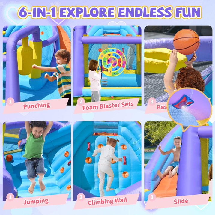 HONGLONG 8 in 1 Inflatable Bounce House with Blower for Kids,Outdoor Jumping Castle with Ball Pit for Child, Birthday Party