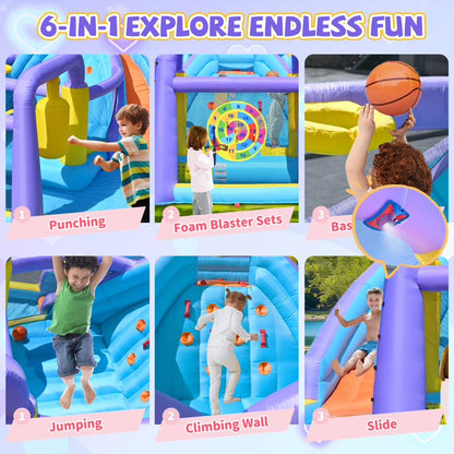 HONGLONG 8 in 1 Inflatable Bounce House with Blower for Kids,Outdoor Jumping Castle with Ball Pit for Child, Birthday Party