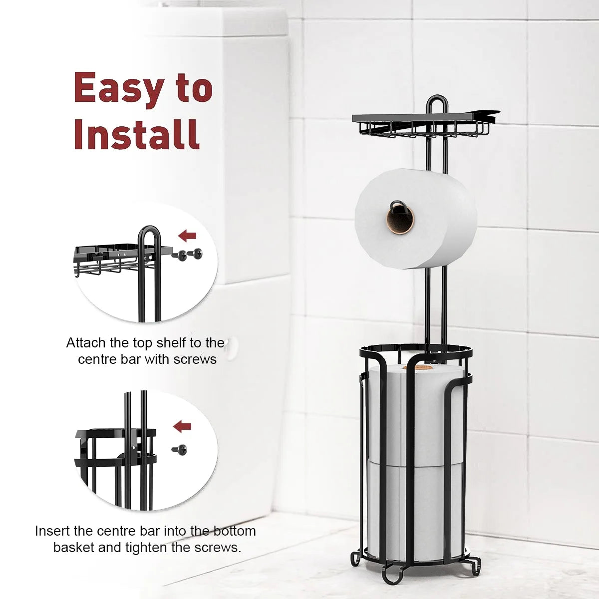 Techvida Tissue Paper Roll Stand, Bathroom Toilet Paper Storage Holder, Floor Standing Toilet Paper Dispenser, Clearance