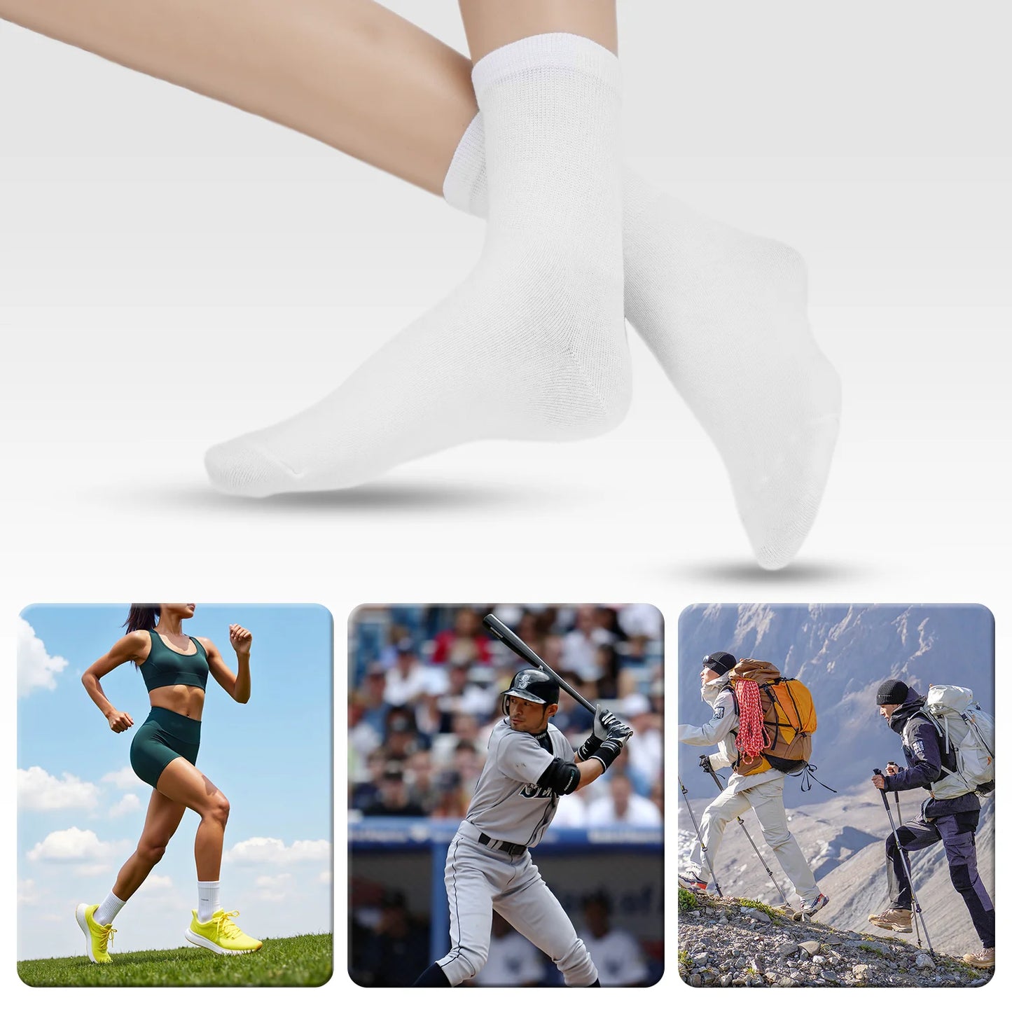 YOMYM 8 Pairs Casual Cotton Crew Socks for Women and Men, Athletic Casual Work Crew Socks, White