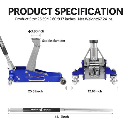 ELTPOWER 3.0 Ton Hydraulic Aluminum and Steel Racing Floor Jack with Dual Piston Quick Lift Pump Reinforced Lifting Arm