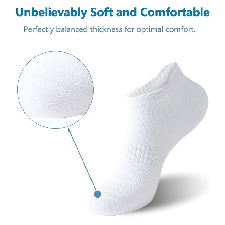YOMYM Womens Ankle Socks Athletic Running Cushioned Socks for Women 6 Pairs, White