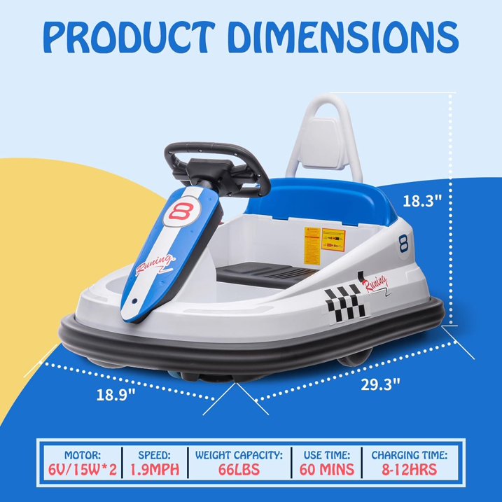 HNH 6V Bumper Car for Toddlers with Remote Control, Ride on Electric Go Kart for Kids, Electric Ride on Toys for Kids, Music Play, Lights