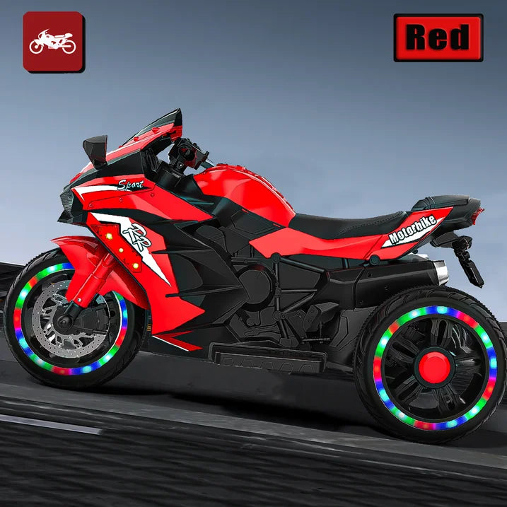 HNH Electric Motorcycle for Kids, 12V Battery Powered Ride on Toys 3 Wheels Motorcycle with LED Lights, Bluetooth Music, Red