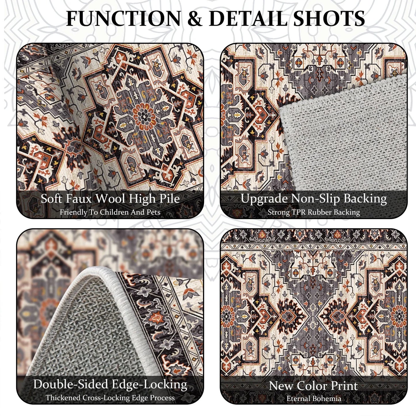 TECHVIDA 2'x6' Hallway Runner Rug Boho,Non Slip Machine Washable Rugs for Hallway Kitchen,Brownish Black