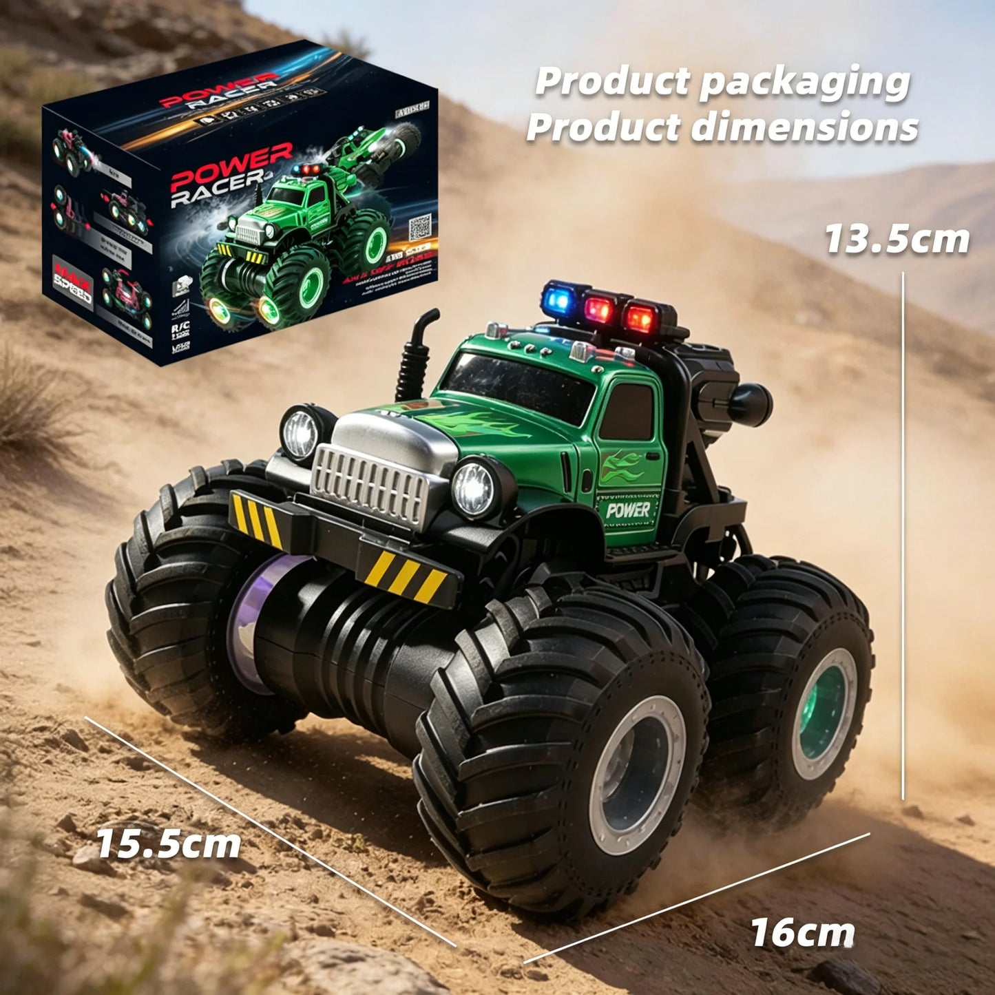 HNH 1:18 RC Car Monster Trucks for Boys, Off Road Remote Control Car, RC Crawler Gift for Kids 6-12 Years-Green