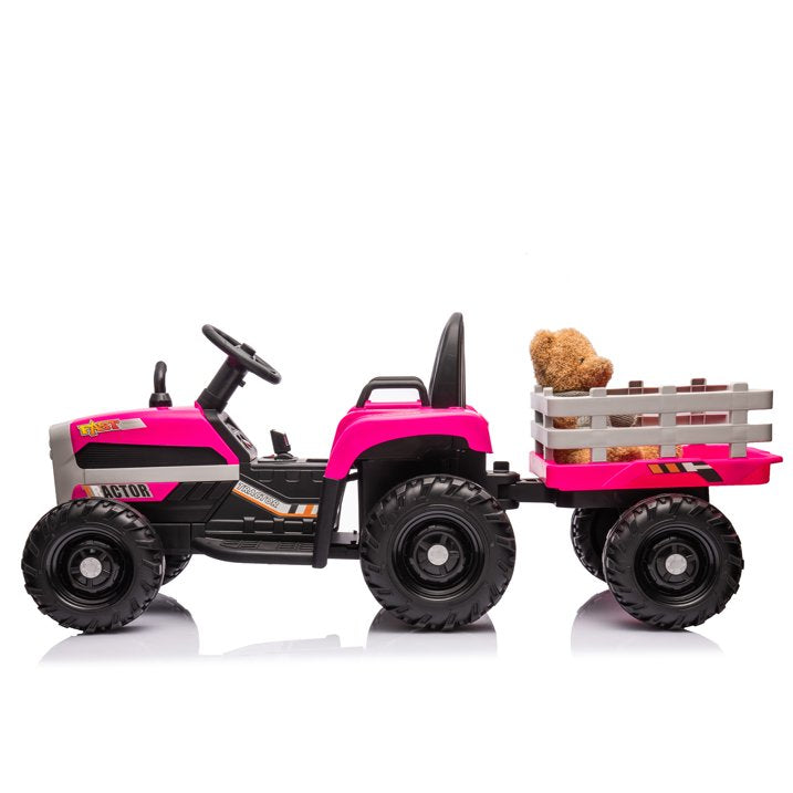 HNH 24V Ride on Toy,Kids Ride On Tractor with Trailer & Remote,Electric Car Toy with Bluetooth