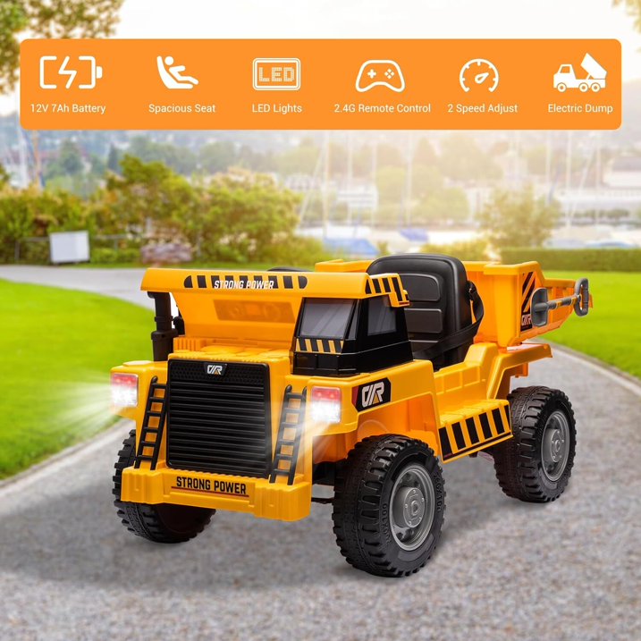 HNH 12V Battery Kids Ride on Dump Truck,Electric Car for Kids, Ride on Construction Vehicle Toy with Electric Dump Bed ,Extra Shovel