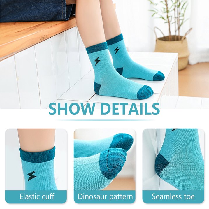 YOMYM Boys Crew Socks, Athletic Half Cushioned Calf Socks Casual School Socks For Big Little Kids 8-12 Years Old 5 Pairs
