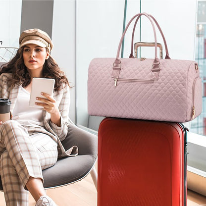 YOMYM Travel Duffle Bag for Travel Weekender Bag with Shoe Compartment Carry On Overnight Bag for Women with Toiletry Bag