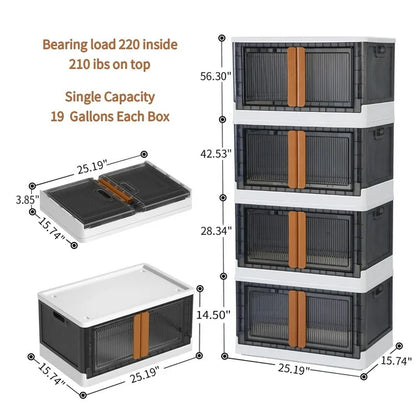 Techvida 19 gal Folding Storage Box, Collapsible Storage Bins with Lids, Stackable Plastic Closet Organizer, 4 Pack