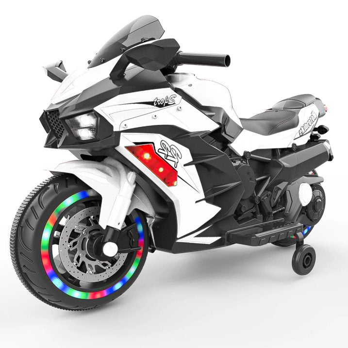 Techvida Ride on Toys 12v Battery Powered Ride on Motorcycle for Kids 3 Wheels Motorcycle with LED Lights Music Child