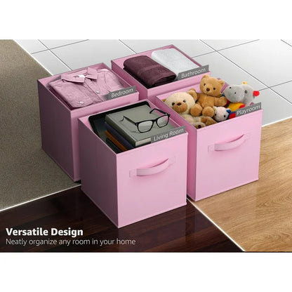 WERSEON Fabric Storage Bins, 6 Pack Durable Storage Cubes with Handles, 11" Foldable Cube Baskets for Home, Kids Room, Closet and Toys, Pink