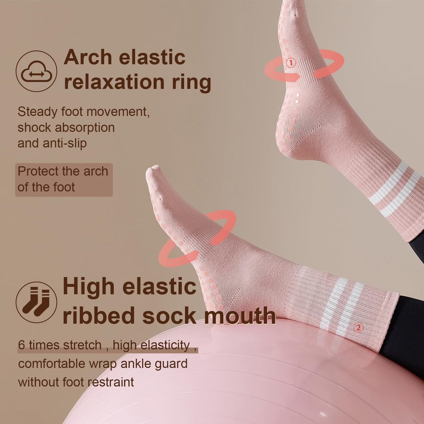 YOMYM 4 Pairs Non Slip Pilates Socks with Grippers for Women, Crew Yoga Barre Socks, Hospital Socks with Grips, Sticky Socks for Barefoot Workout, Sizes 6-9