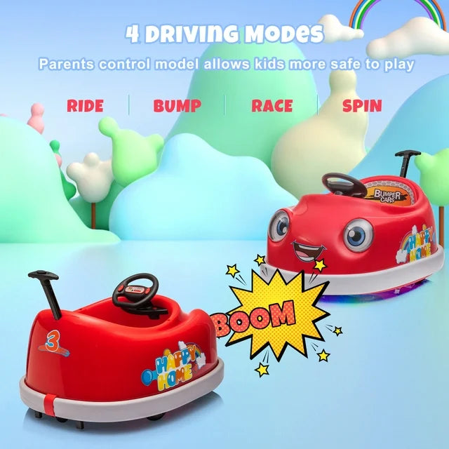HNH 12V 3 in 1 Toddler Bumper Car with Remote Control Ride on Toy Car with Dinner Plate, Rocking Horse Mode