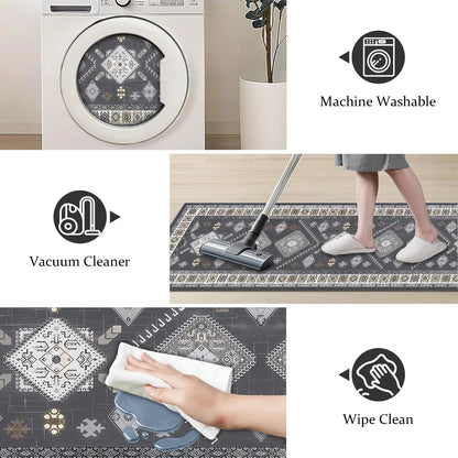 TECHVIDA Kitchen Rug Set 3 Piece,Non Slip Machine Washable Kitchen Mats,Farmhouse Hallway Doormat for Home Floor and Living Room,Gray