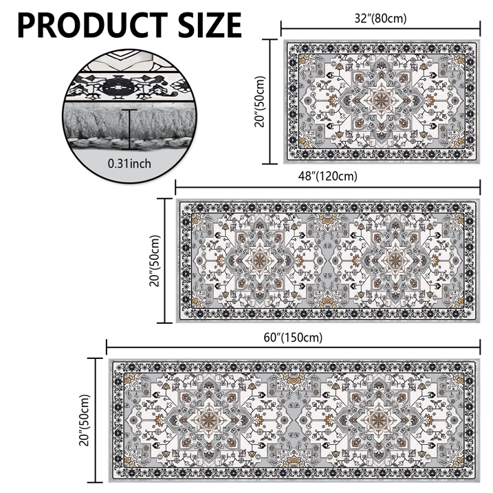 TECHVIDA Kitchen Rug Set 3 Piece,Non Slip Machine Washable Kitchen Mats,Boho Farmhouse Hallway Doormat for Home Decor