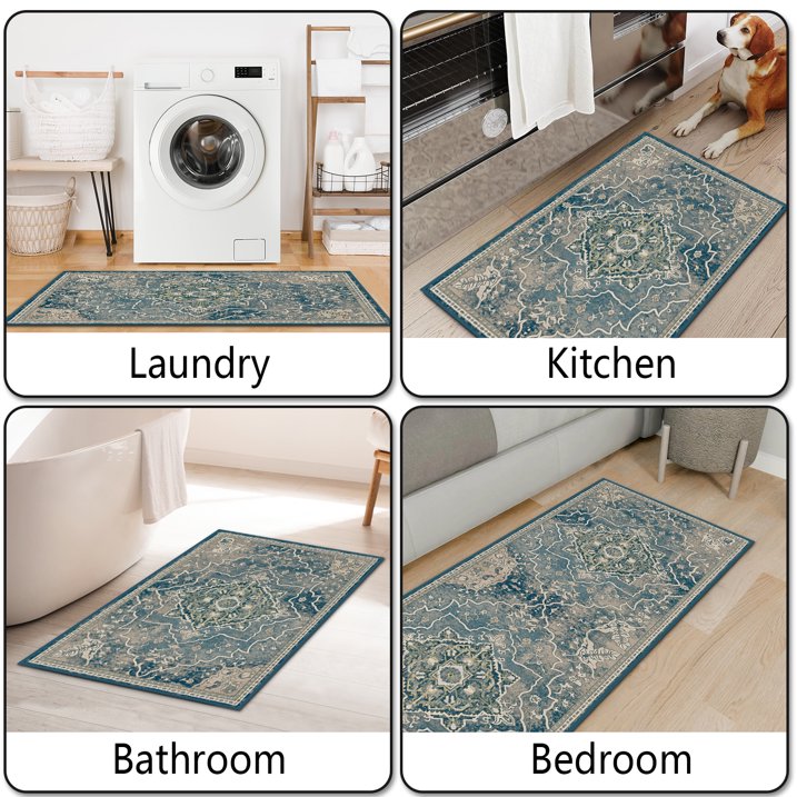 TECHVIDA Kitchen Rugs 3 Piece Set,Kitchen Mats for Floor Non-Slip Machine Washable, Boho Farmhouse Hallway Doormat for Holiday