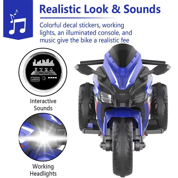 Zogymoz 12V Electric Motorcycle for Kids, Powered Ride on Motorcycle with LED Lights, Bluetooth Music