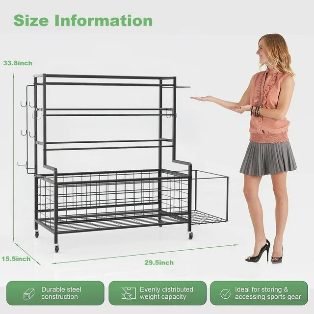Techvida Dumbbell Rack, Balls Workout Equipment Storage Organizer Yoga Mat with Hooks and Wheels