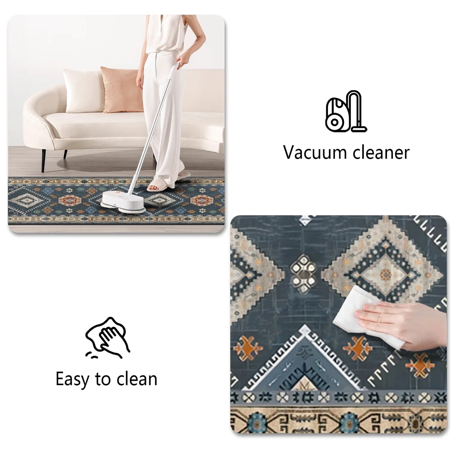 FoxHouse Kitchen Rugs 2 Piece Set,Washable Non Slips Boho Kitchen Floor Mat,Thickness Comfort Standing Mat for Kitchen,Dark Blue