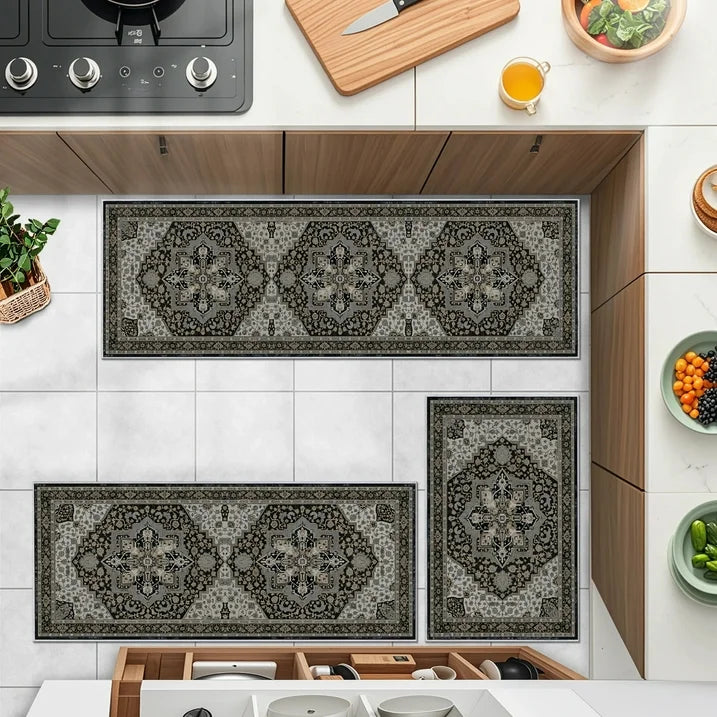 TECHVIDA Kitchen Rugs 3 Piece Set,Kitchen Mats for Floor Non-Slip Machine Washable, Boho Farmhouse Hallway Doormat for Holiday