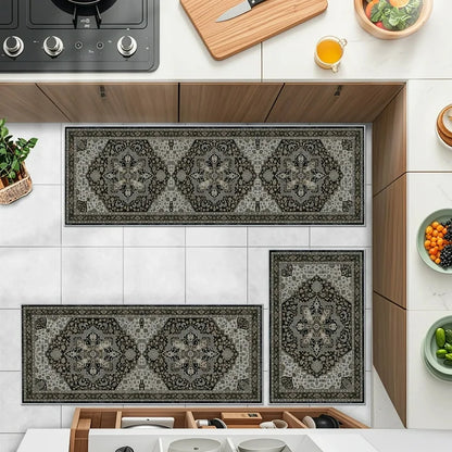 TECHVIDA Kitchen Rugs 3 Piece Set,Kitchen Mats for Floor Non-Slip Machine Washable, Boho Farmhouse Hallway Doormat for Holiday