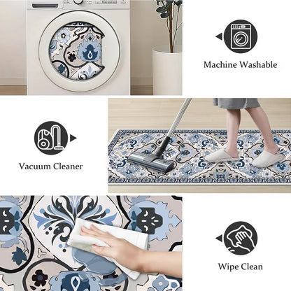 TECHVIDA Kitchen Rug Set 3 Piece,Non Slip Machine Washable Kitchen Mats,Boho Farmhouse Hallway Doormat for Home Decor