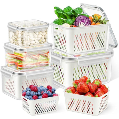 WERSEON 5 Pack Airtight Food Storage Containers for Fridge, 16L Pantry Kitchen Storage Containers with Lids, Freezer Safe Fruit Containers with Draining Basket