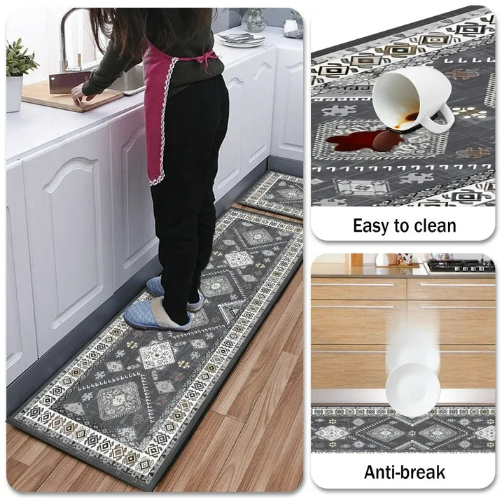 FoxHouse Kitchen Rugs 2 Piece Set,Washable Non Slips Boho Kitchen Floor Mat,Thickness Comfort Standing Mat for Kitchen,Grey