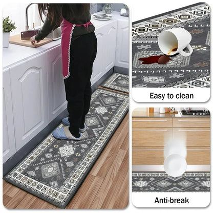 FoxHouse Kitchen Rugs 2 Piece Set,Washable Non Slips Boho Kitchen Floor Mat,Thickness Comfort Standing Mat for Kitchen,Grey