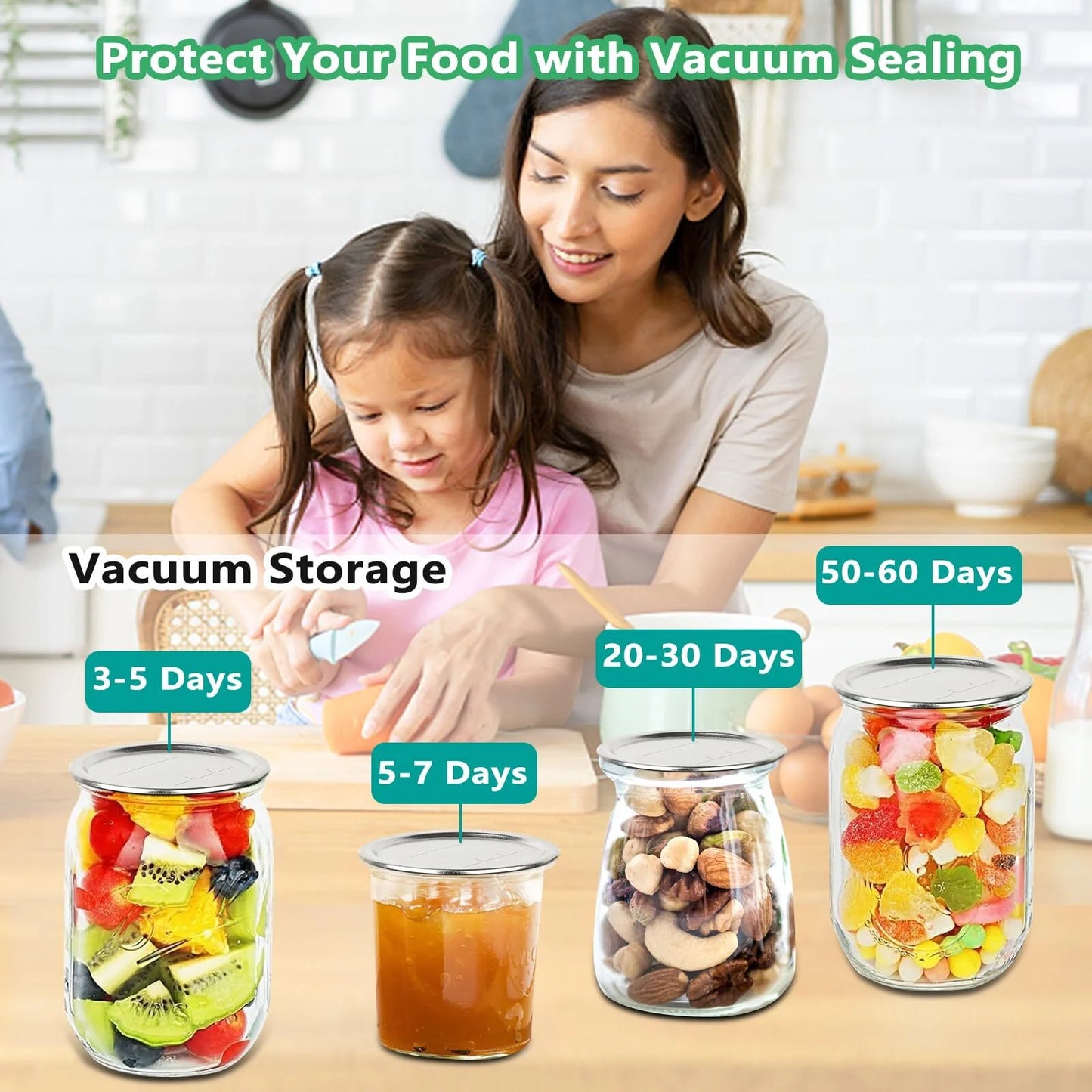 WERSEON Electric Mason Jar Vacuum Sealer Kit, Vacuum Sealing Machine with Led Screen, Vacuum Jar Sealer for Mason Jars, Included 10 Lids