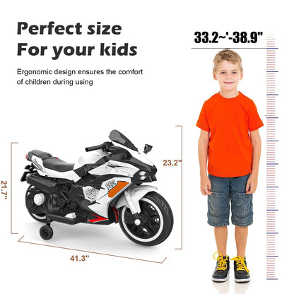 Zogymoz Motorcycle for Kids, 12V Kids Motorcycle Ride on for 3-6 Years Boys and Girls, Powered Ride-ons Toy Gift-White