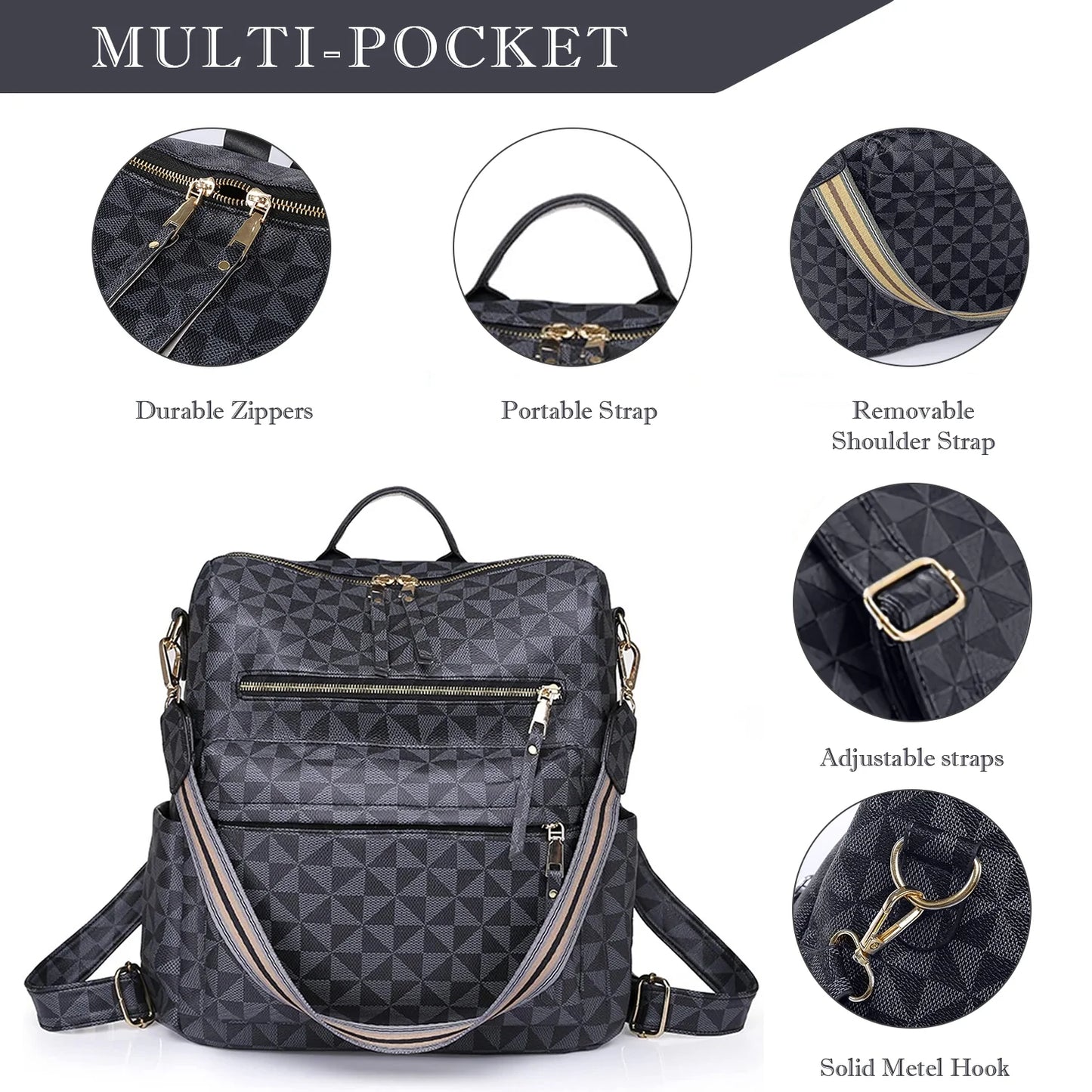 YOMYM Womens Backpack Purse Leather Travel Fashion Convertible Large Ladies College Shoulder Bag