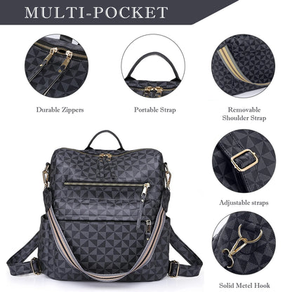 YOMYM Womens Backpack Purse Leather Travel Fashion Convertible Large Ladies College Shoulder Bag