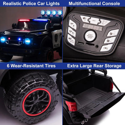 24V Electric Police Car for Kids 2 Seater, Ride on Toy for Big Kids with Remote Control, 400W Motors, 5mph Max Speed-Black