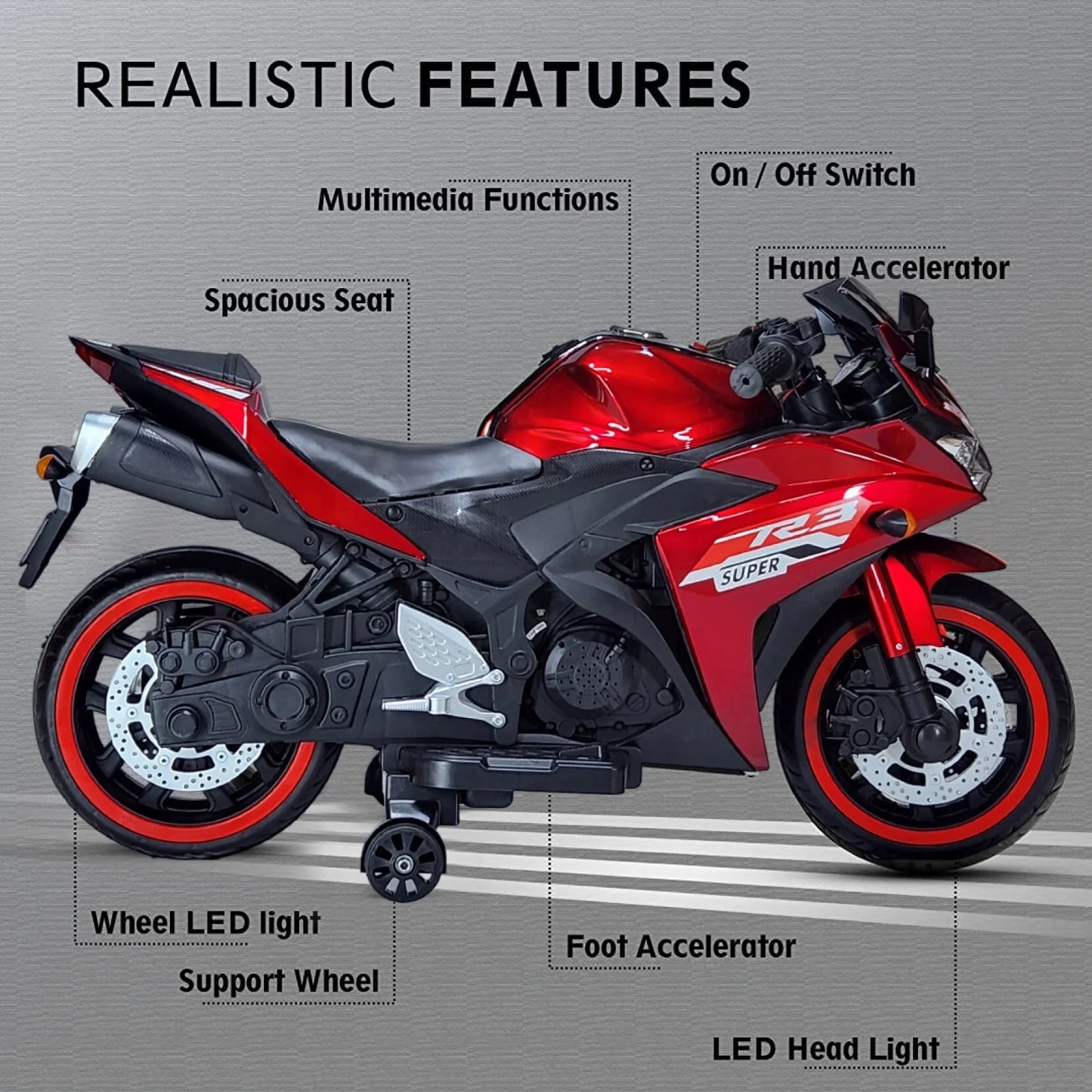 Zogymoz Kid Motorcycle,12V Kids Electric Motorcycle with Hand Throttle,Ride On Motorbike Max Load 88LB (Red)