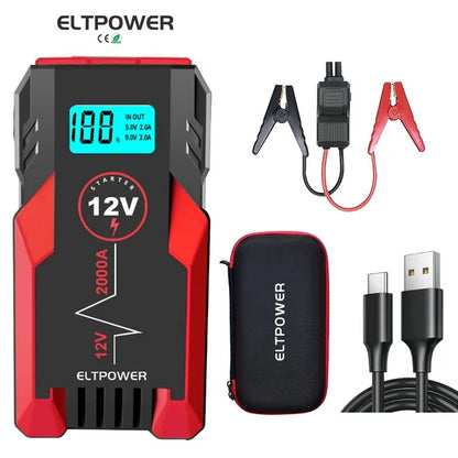 ELTPOWER 20000mAh Car Battery Jump Starter for Up to 9L Gas 7L Diesel, 2000A Peak Auto Car Jump Starter with LED and USB Quick Charge 3.0