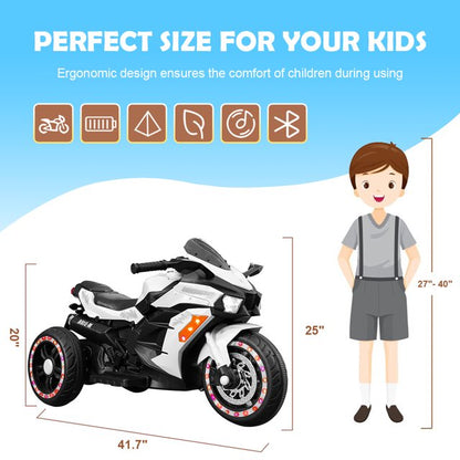 WUBEN 12V Kids Motorcycle Children Electric Motorcycle 3 Wheels Motorcycle with Bluetooth,White
