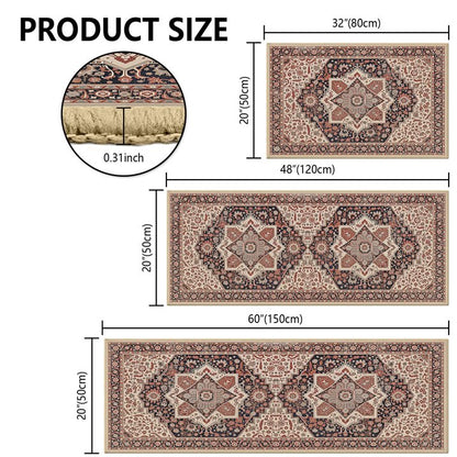 TECHVIDA Kitchen Rugs 3 Piece Set,Non Slip Machine Washable Kitchen Mats,Boho Vintage Abstract Kitchen Carpet for Farmhouse Living Room Hallway
