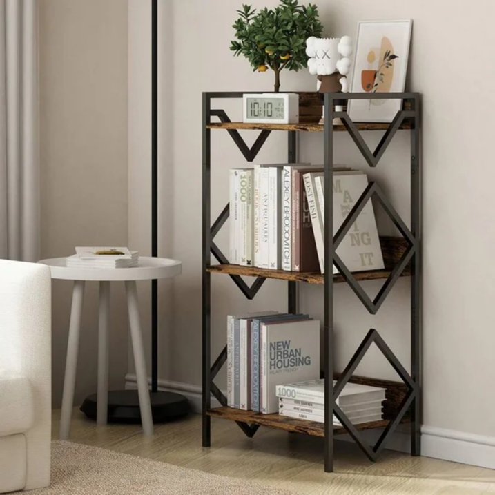 Cheelom 3 Tier Bookshelf for Small Space, Small Metal Book Rack, Organizers and Storage for Office, Living Room, Bedroom, Rustic