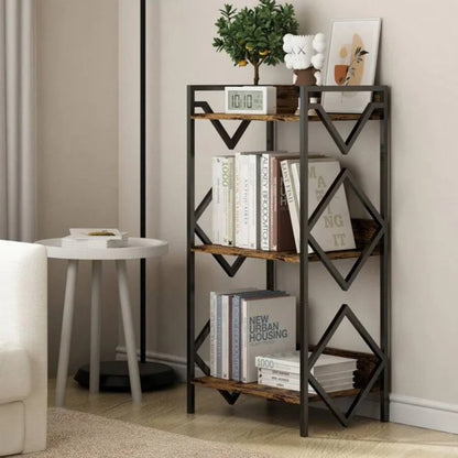 Cheelom 3 Tier Bookshelf for Small Space, Small Metal Book Rack, Organizers and Storage for Office, Living Room, Bedroom, Rustic