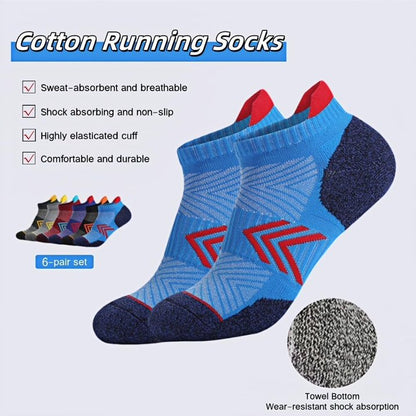 YOMYM Womens Athletic Running Cotton Socks, Thick Cushioned Anti-blister Wicking Ankle Socks 6 Pairs