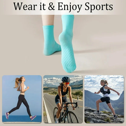 YOMYM Womens Crew Cushioned Cotton Wicking Hiking Athletic Running Socks 7 Pairs