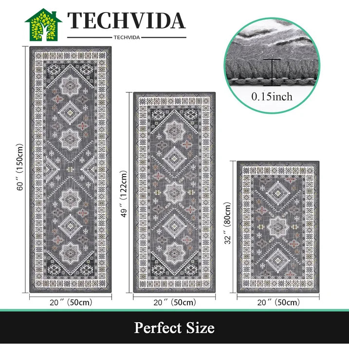TECHVIDA Boho Kitchen Rug Sets 3 Piece with Runner Non Slip Kitchen Rugs and Mats Washable Kitchen Mats for Floor Thick Kitchen Floor Mat Carpet Runner Rugs for Hallway Laundry Holiday Decor