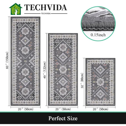 TECHVIDA Boho Kitchen Rug Sets 3 Piece with Runner Non Slip Kitchen Rugs and Mats Washable Kitchen Mats for Floor Thick Kitchen Floor Mat Carpet Runner Rugs for Hallway Laundry Holiday Decor